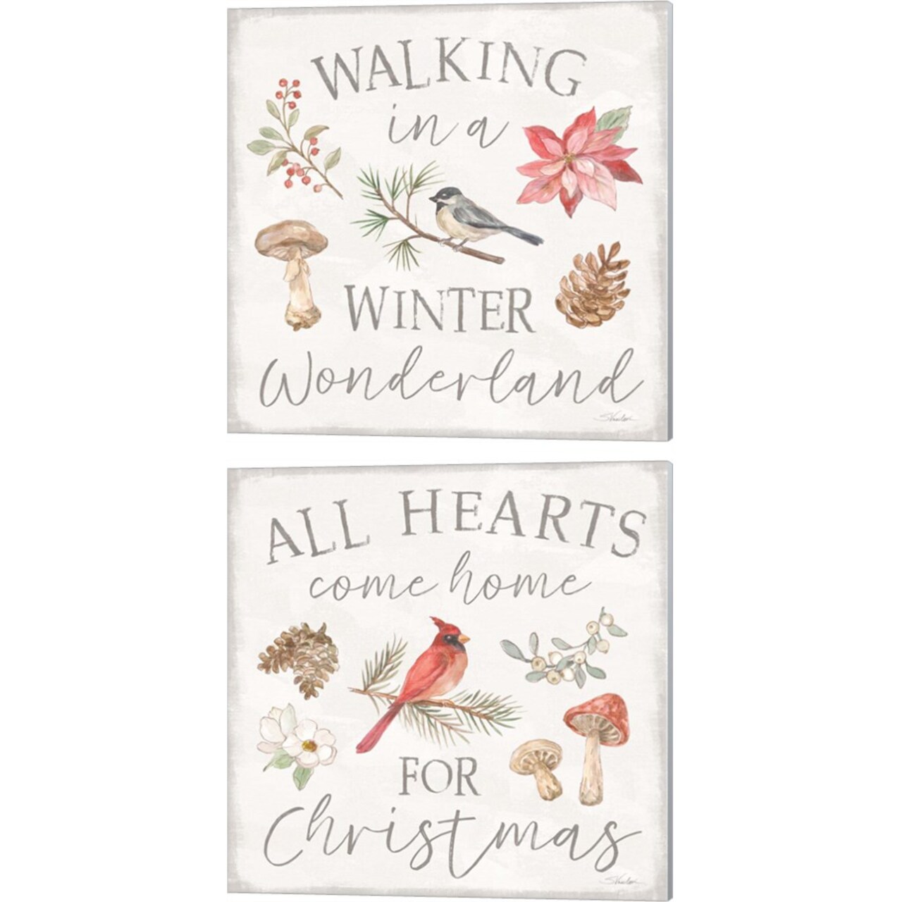 Woodland Christmas by Silvia Vassileva 14" x 14" Canvas Wall Art (Set of 2)